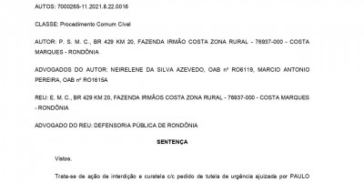 SENTENÇA - AUTOS: 7000265-11.2021.8.22.0016  -  01 de Agosto. 