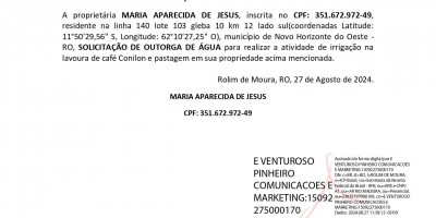 SOLICITAÇÃO DE OUTORGA DE ÁGUA - MARIA APARECIDA DE JESUS