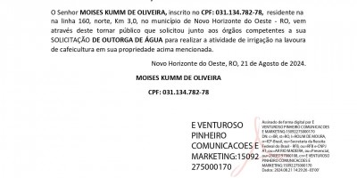 SOLICITAÇÃO DE OUTORGA DE ÁGUA - MOISES KUMM DE OLIVEIRA
