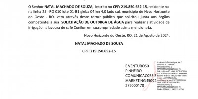 SOLICITAÇÃO DE OUTORGA DE ÁGUA - NATAL MACHADO DE SOUZA  