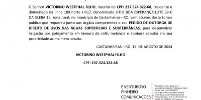 SOLICITAÇÃO DE OUTORGA DE ÁGUA - VICTORINO WESTPHAL FILHO