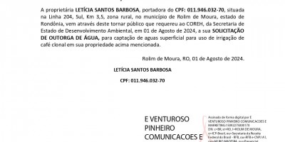 SOLICITAÇÃO OUTORGA DE ÁGUA - LETÍCIA SANTOS BARBOSA