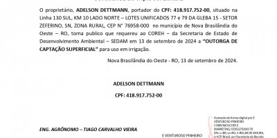OUTORGA CAPTAÇÃO DE AGUA SUPERFICIAL - ADELSON DETTMANN