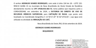 SOLICITAÇÃO DE OUTORGA DE ÁGUA - ADENILDO SOARES RODRIGUES