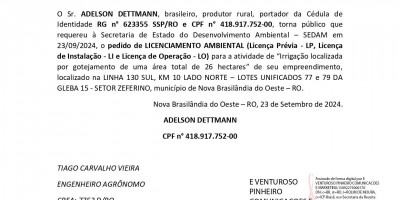 PEDIDO DE LICENCIAMENTO AMBIENTAL - ADELSON DETTMANN