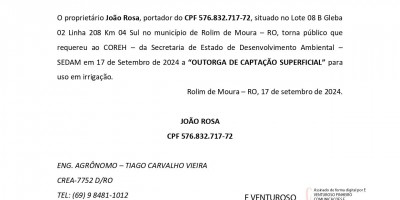 PEDIDO DE OUTORGA DE ÁGUA - João Rosa