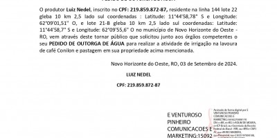 PEDIDO DE OUTORGA DE ÁGUA - LUIZ NEDEL