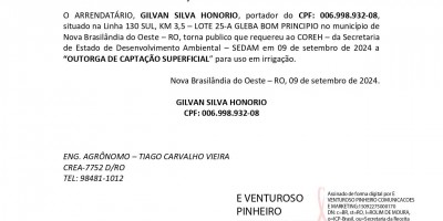 SOLICITAÇÃO DE OUTORGA DE ÁGUA - GILVAN SILVA HONORIO
