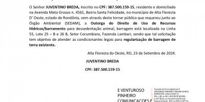 SOLICITAÇÃO DE OUTORGA - JUVENTINO BREDA