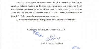 EDITAL DE CONVOCAÇÃO - IGREJA DA RENOVAÇÃO LUTERANA DO BRASIL 