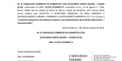 LICENCIAMENTO AMBIENTAL - ATACAREJO SANTA HELENA – CIDADE ALTA