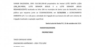 PEDIDO DE LICENÇA AMBIENTAL - IVANOR BALDISSERA