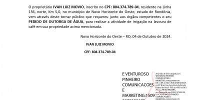 PEDIDO DE OUTORGA DE ÁGUA - IVAN LUIZ MOVIO