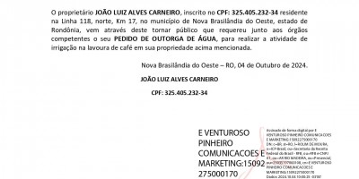 PEDIDO DE OUTORGA DE ÁGUA - JOÃO LUIZ ALVES CARNEIRO