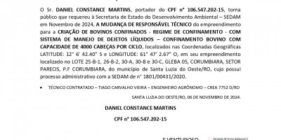 MUDANÇA DE RESPONSÁVEL TÉCNICO - DANIEL CONSTANCE MARTINS