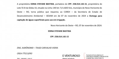 PEDIDO DE OUTORGA DE ÁGUA - EDINA STEFANE BASTIDA