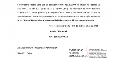 DESASSOREAMENTO – TANQUES (CURSO D’AGUA) - Rozalia Célia Bobek