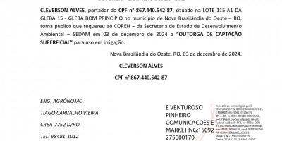  OUTORGA – CAPTAÇÃO SUPERFICIAL - CLEVERSON ALVES
