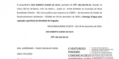 OUTORGA – CAPTAÇÃO SUPERFICIAL - JOSE ROBERTO GUEDES DA SILVA