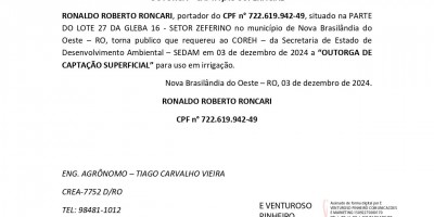  OUTORGA – CAPTAÇÃO SUPERFICIAL - RONALDO ROBERTO RONCARI