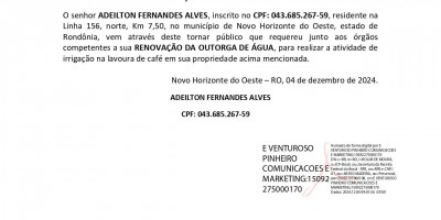 RENOVAÇÃO DA OUTORGA DE ÁGUA - ADEILTON FERNANDES ALVES