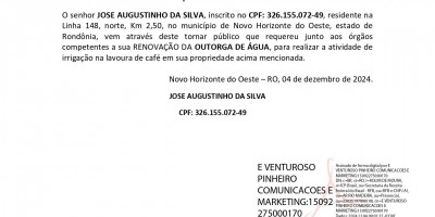 RENOVAÇÃO DA OUTORGA DE ÁGUA - JOSE AUGUSTINHO DA SILVA