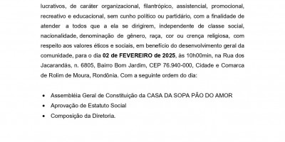 EDITAL DE CONVOCAÇÃO - CASA DA SOPA PÃO DO AMOR.