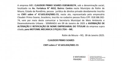 PEDIDO DE RETIFICAÇÃO DA TITULARIDADE  - CLAUDEIR PRIMO SOARES 