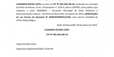 RENOVAÇÃO DE LICENÇA OPERACIONAL - LEONARDO BUENO LOPES