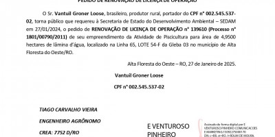 PEDIDO DE RENOVAÇÃO DE LICENÇA DE OPERAÇÃO - Vantuil Groner Loose