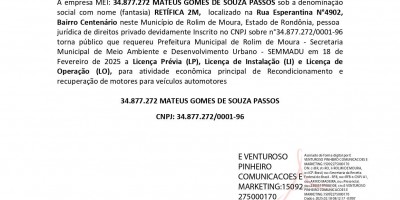 PEDIDO LICENÇA PRÉVIA, INSTALAÇÃO E OPERAÇÃO - RETÍFICA 2M