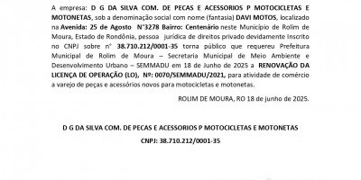 PEDIDO DE RENOVAÇÃO DA LICENÇA DE OPERAÇÃO - DAVI MOTOS