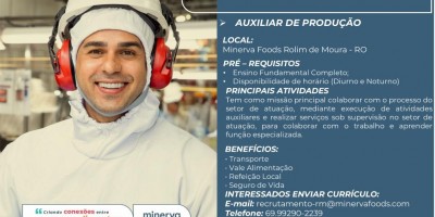 ROLIM DE MOURA: MINERVA FOODS está contratando 