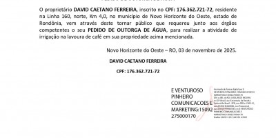 PEDIDO DE OUTORGA DE ÁGUA - DAVID CAETANO FERREIRA