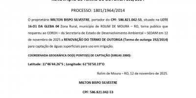 RENOVAÇÃO DE TERMO DE OUTORGA - MILTON BISPO SILVESTRE