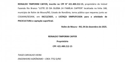  LICENÇA SIMPLIFICADA - REINALDO TIMPORIM CAFFER