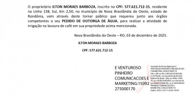 PEDIDO DE OUTORGA DE ÁGUA - ILTON MORAES BARBOZA