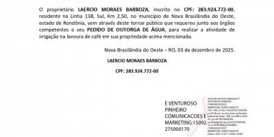 PEDIDO DE OUTORGA DE ÁGUA - LAERCIO MORAES BARBOZA