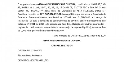 PEDIDO DE LICENÇA PRÉVIA - LP - GEOVANE FERNANDES DE OLIVEIRA