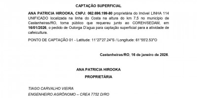 PEDIDO DE OUTORGA CAPTAÇÃO SUPERFICIAL  - ANA PATRICIA HIROOKA
