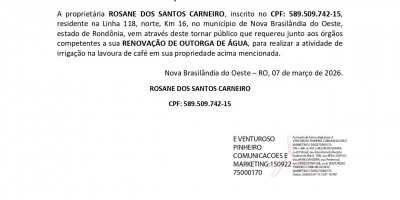RENOVAÇÃO OUTORGA DE ÁGUA - ROSANE DOS SANTOS CARNEIRO