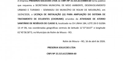 LICENÇA DE INSTALAÇÃO - PRESERVA SOLUCOES LTDA