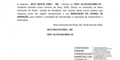 RENOVAÇÃO DA LICENÇA DE OPERAÇÃO - BETO MOTOS EIRELI - ME 