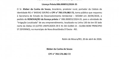 RENOVAÇÃO DA LICENÇA PRÉVIA - Kleber da Cunha de Souza