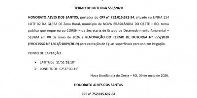 RENOVAÇÃO  TERMO DE OUTORGA - HONORATO ALVES DOS SANTOS