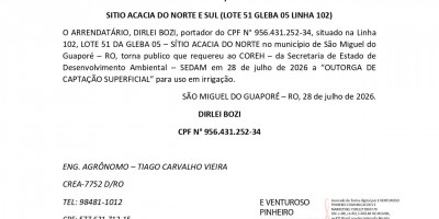 OUTORGA – CAPTAÇÃO SUPERFICIAL - DIRLEI BOZI