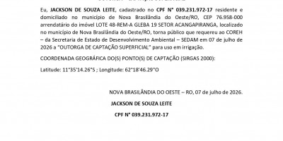 OUTORGA – CAPTAÇÃO SUPERFICIAL  - JACKSON DE SOUZA LEITE