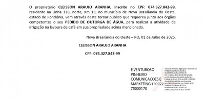 PEDIDO DE OUTORGA DE ÁGUA - CLEISSON ARAUJO ARANHA