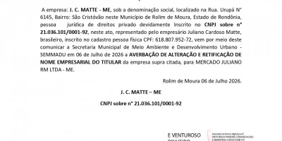 PEDIDO DE RETIFICAÇÃO DA TITULARIDADE  -  J. C. MATTE - ME
