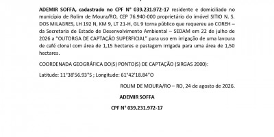 OUTORGA – CAPTAÇÃO SUPERFICIAL - ADEMIR SOFFA